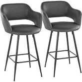 Margarite 26" Counter Stool in Black Metal & Grey Leatherette with Black Footrest (Set of 2)